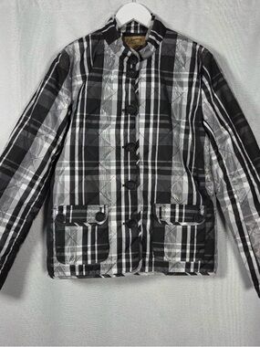 Peck & Peck Black and White Plaid Quilted Shirt Jacket